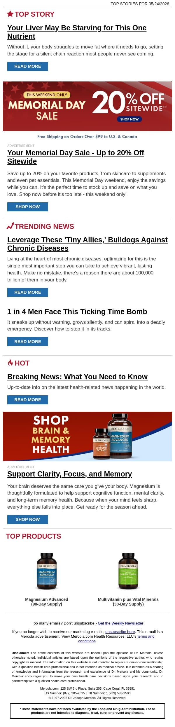 Your Liver May Be Starving for This One Nutrient email from Mercola screenshot