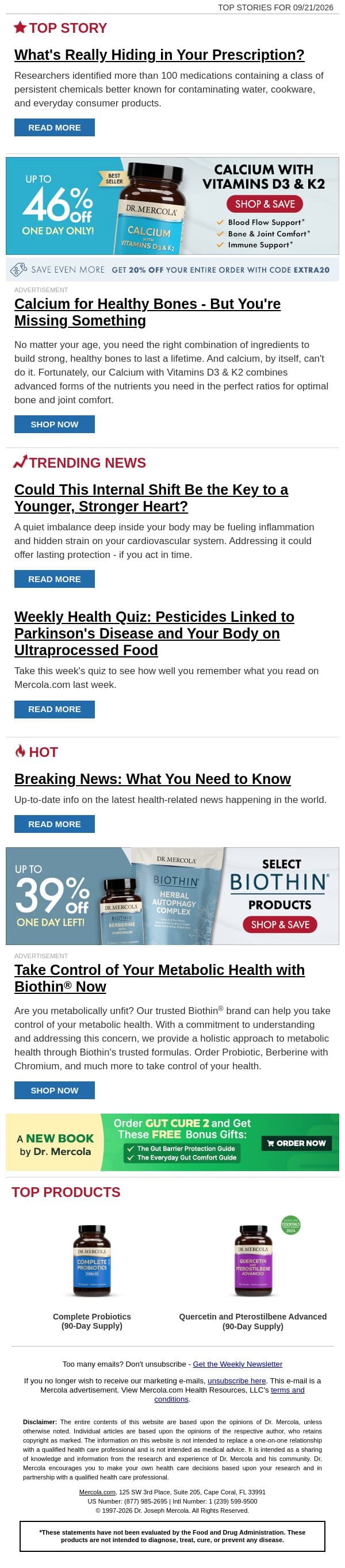 What's Really Hiding in Your Prescription? email from Mercola screenshot