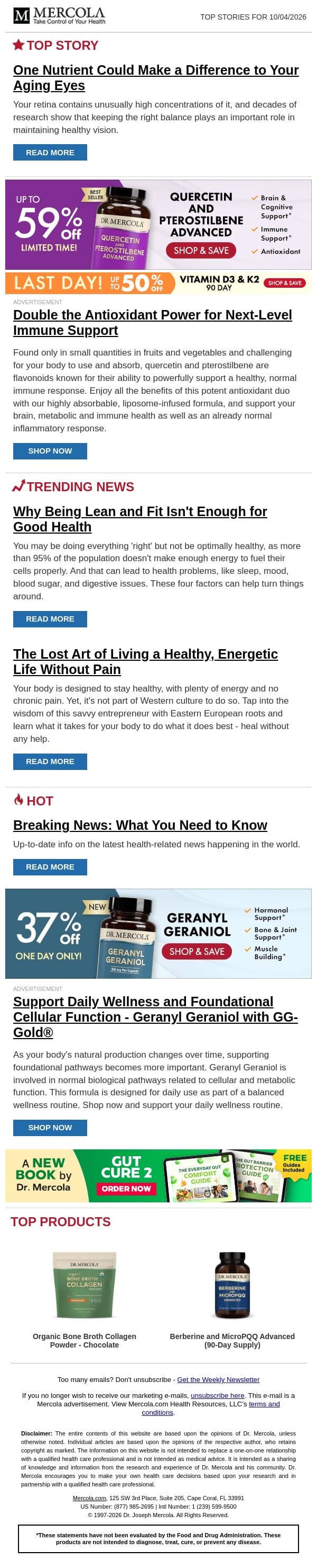 One Nutrient Could Make a Difference to Your Aging Eyes email from Mercola screenshot