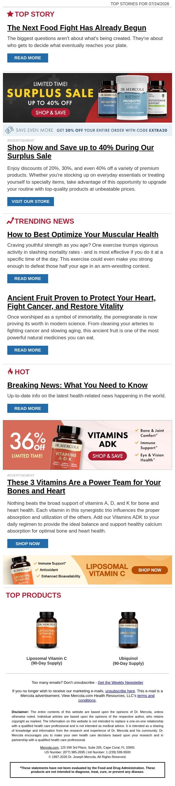 The Next Food Fight Has Already Begun email from Mercola screenshot