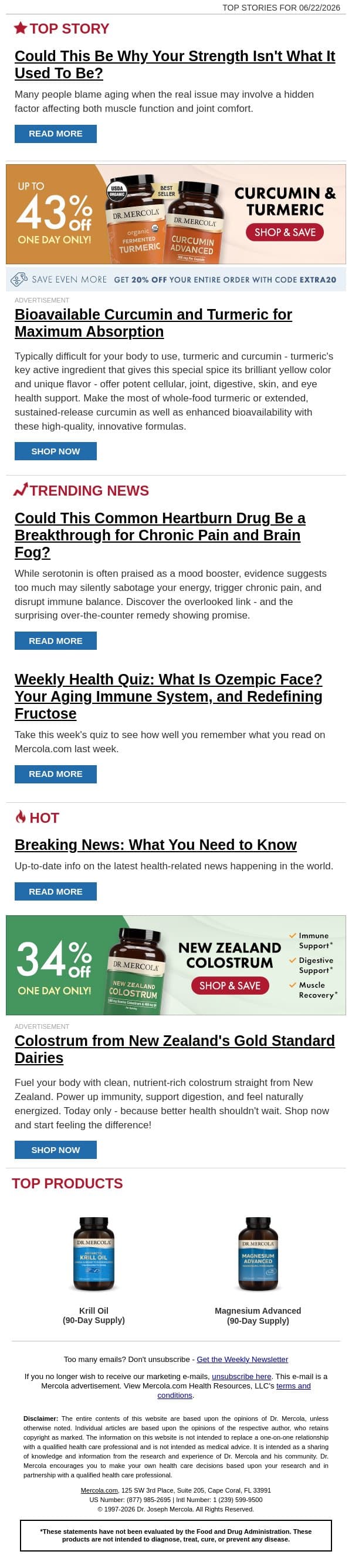 Could This Be Why Your Strength Isn't What It Used To Be? email from Mercola screenshot