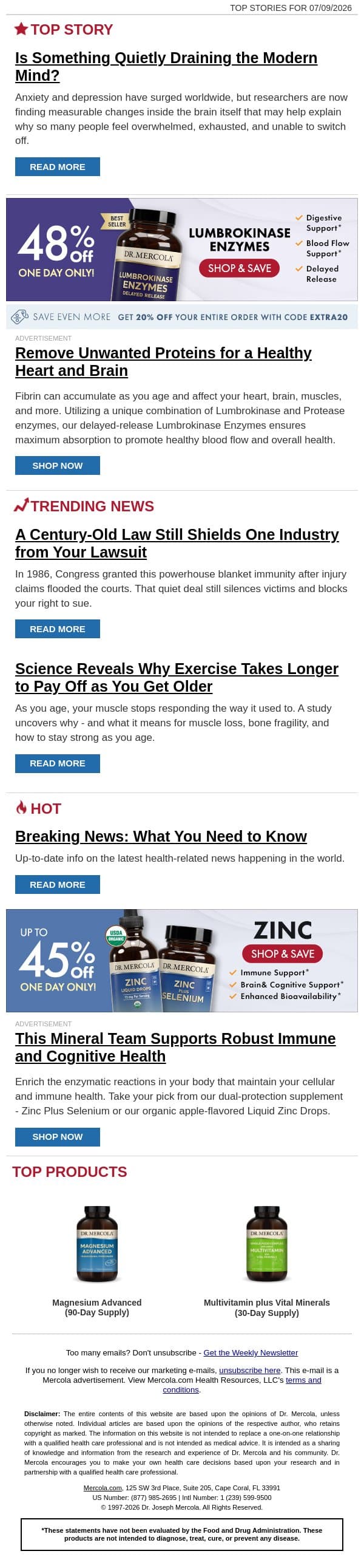 Is Something Quietly Draining the Modern Mind? email from Mercola screenshot