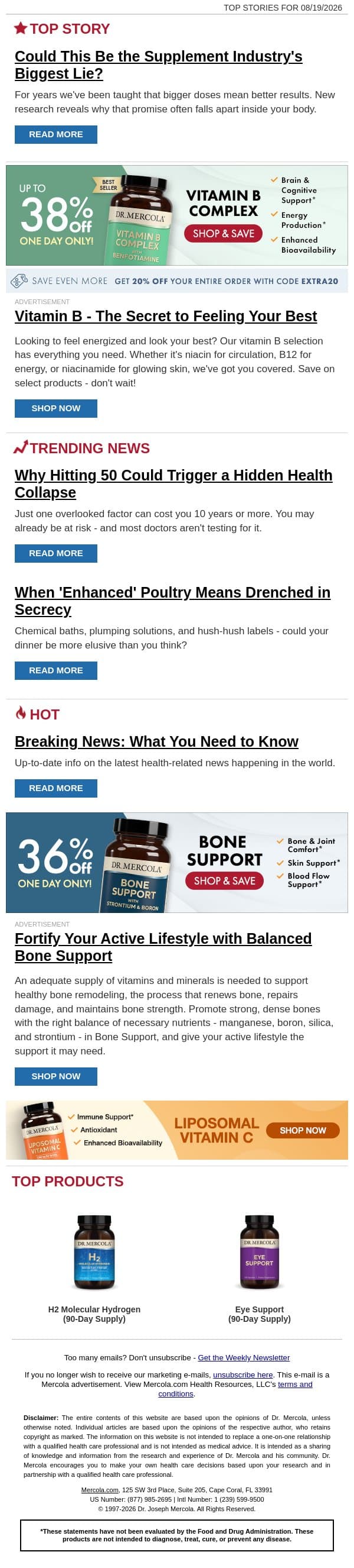 Could This Be the Supplement Industry's Biggest Lie? email from Mercola screenshot