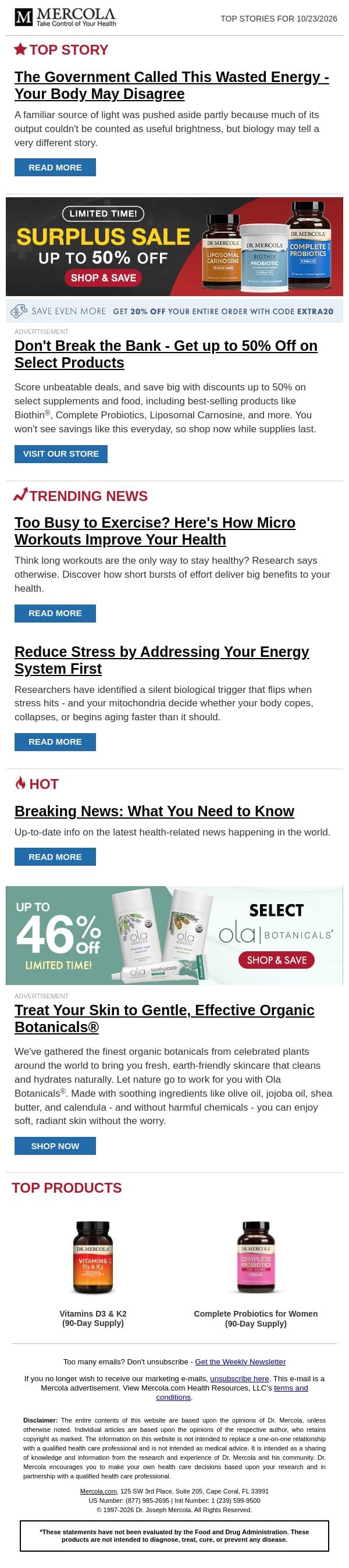 The Government Called This Wasted Energy - Your Body May Disagree email from Mercola screenshot