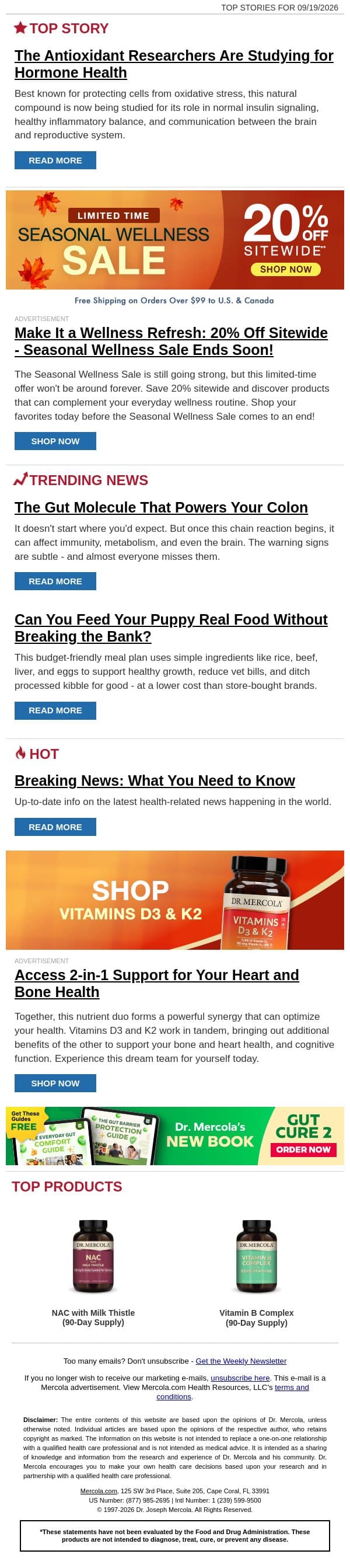 The Antioxidant Researchers Are Studying for Hormone Health email from Mercola screenshot