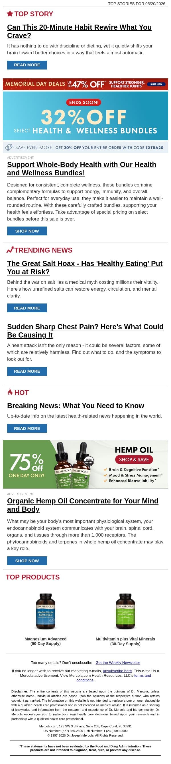 Can This 20-Minute Habit Rewire What You Crave? email from Mercola screenshot