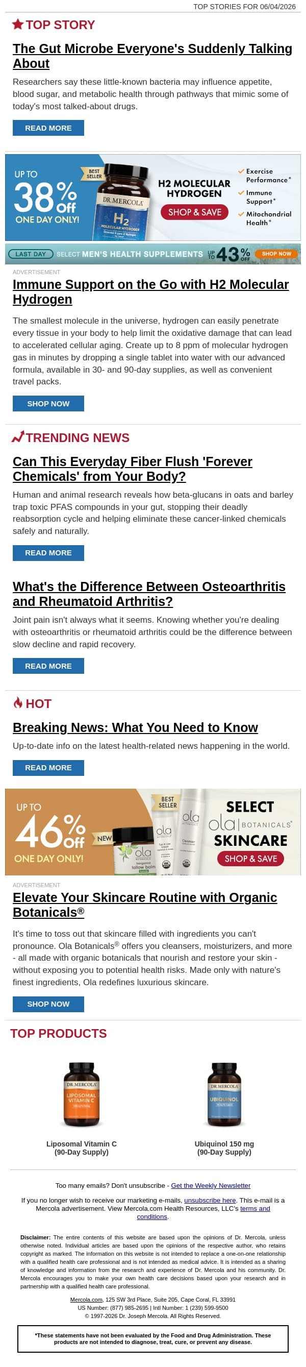 The Gut Microbe Everyone's Suddenly Talking About email from Mercola screenshot