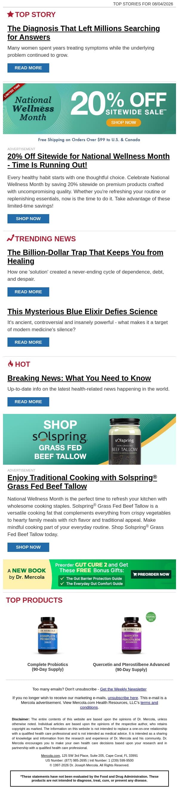 The Diagnosis That Left Millions Searching for Answers email from Mercola screenshot