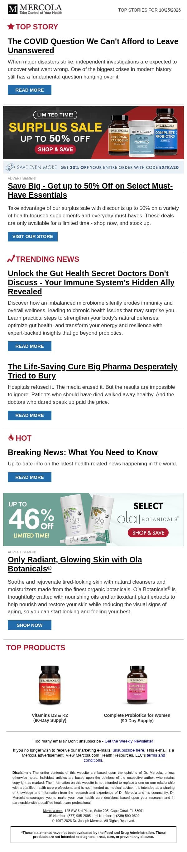 The COVID Question We Can't Afford to Leave Unanswered email from Mercola screenshot