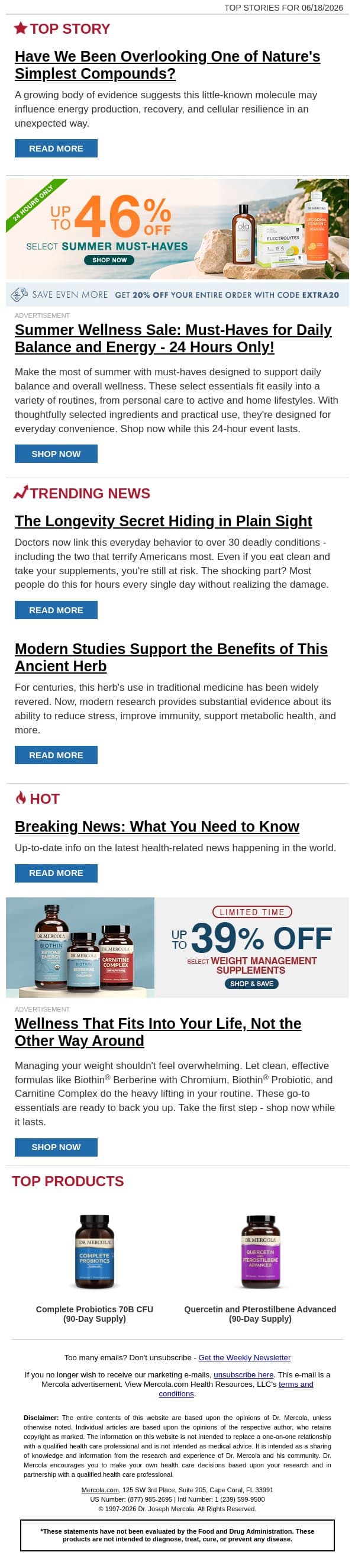 Have We Been Overlooking One of Nature's Simplest Compounds? email from Mercola screenshot