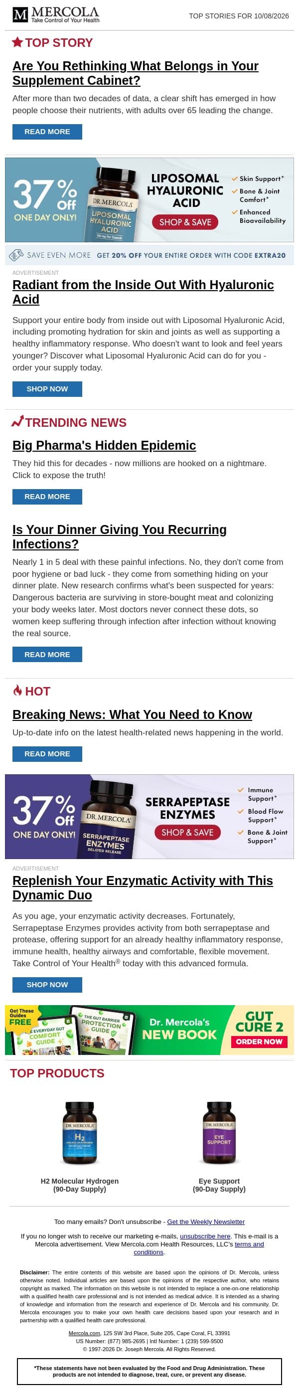 Are You Rethinking What Belongs in Your Supplement Cabinet? email from Mercola screenshot