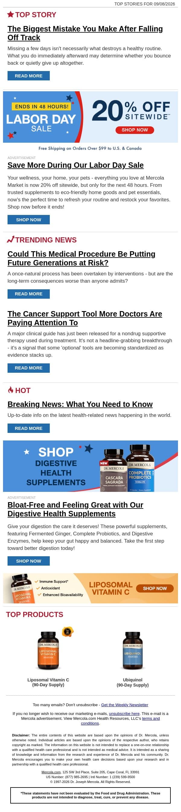The Biggest Mistake You Make After Falling Off Track email from Mercola screenshot