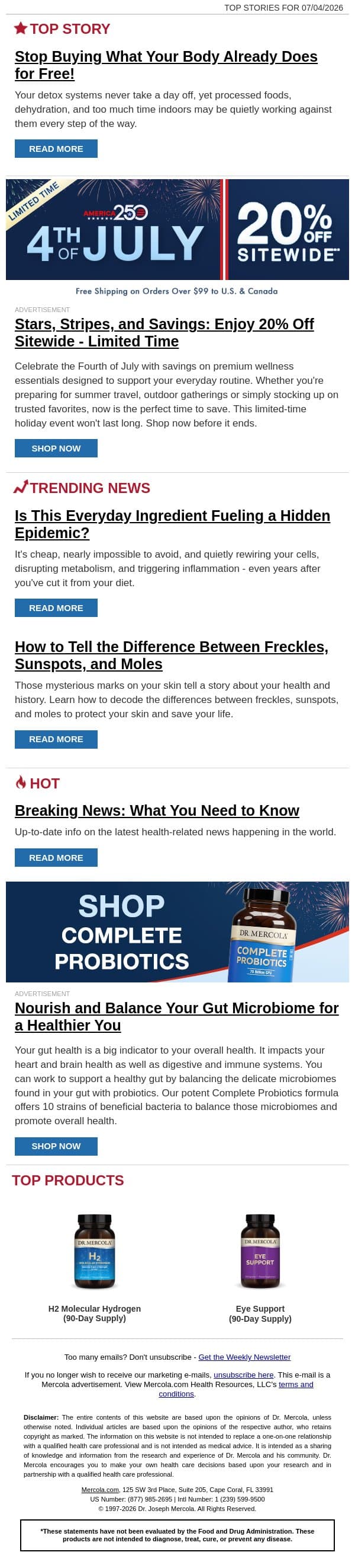 Stop Buying What Your Body Already Does for Free! email from Mercola screenshot