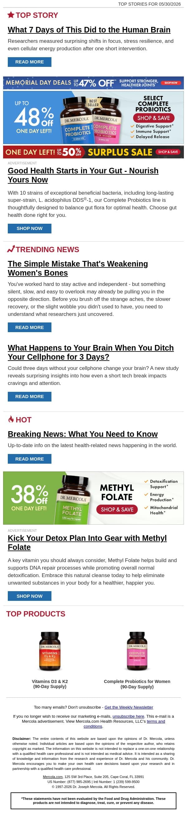 What 7 Days of This Did to the Human Brain email from Mercola screenshot