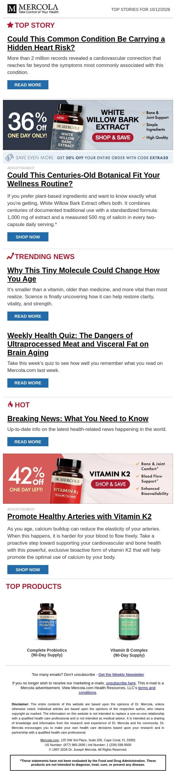 Could This Common Condition Be Carrying a Hidden Heart Risk? email from Mercola screenshot