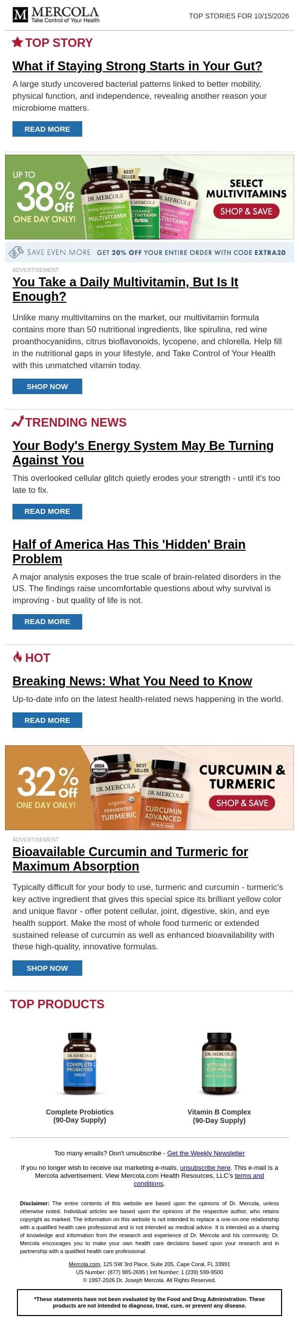 What if Staying Strong Starts in Your Gut? email from Mercola screenshot