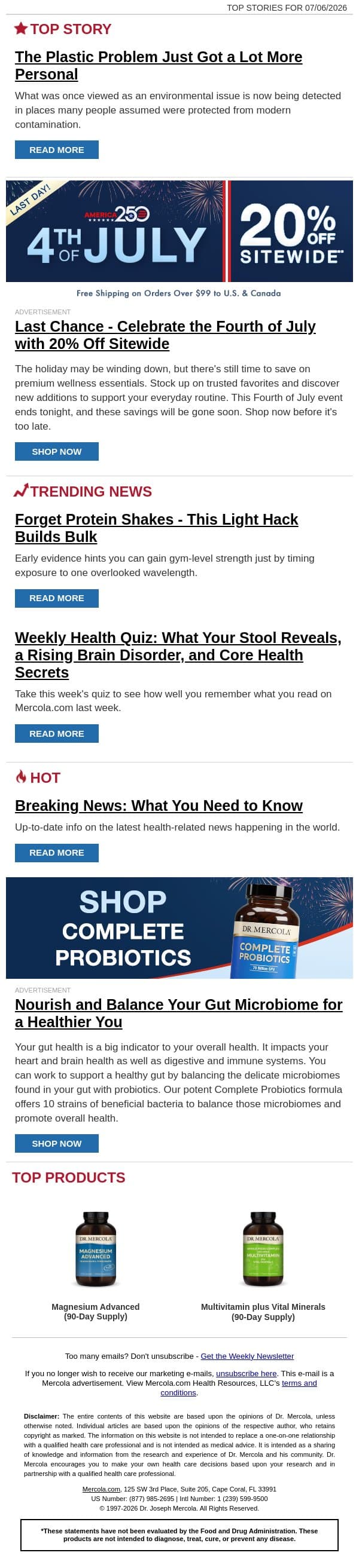 The Plastic Problem Just Got a Lot More Personal email from Mercola screenshot
