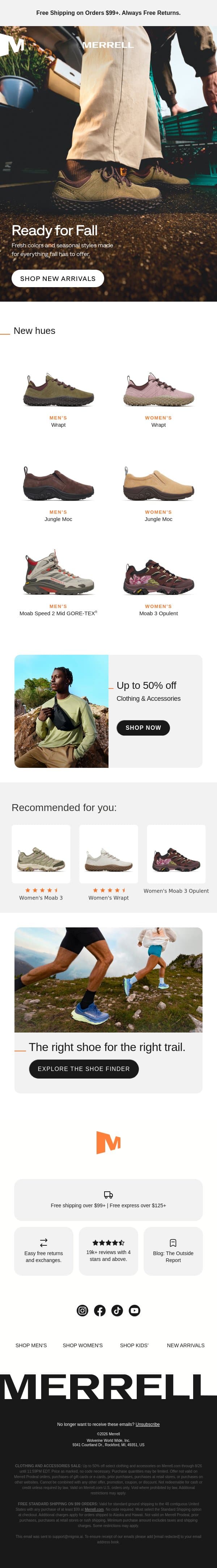 Fall starts with something new email from Merrell screenshot