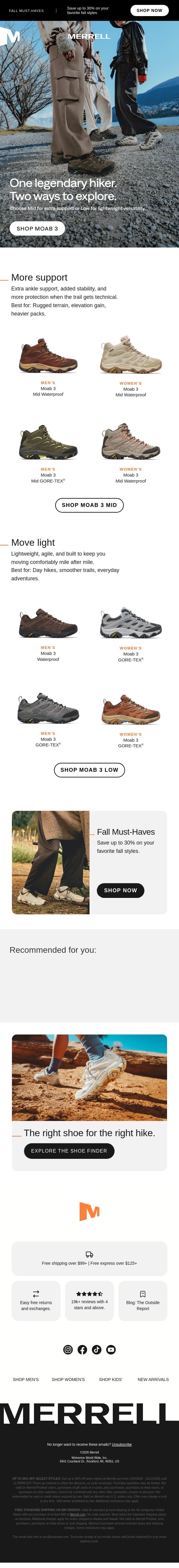 Find the Moab 3 that's right for the way you hike. email from Merrell screenshot