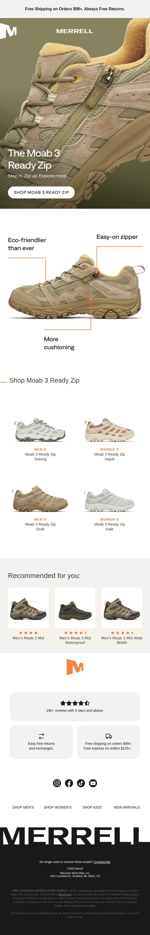 Meet the next‑gen Moab: Adventure, unzipped email from Merrell screenshot