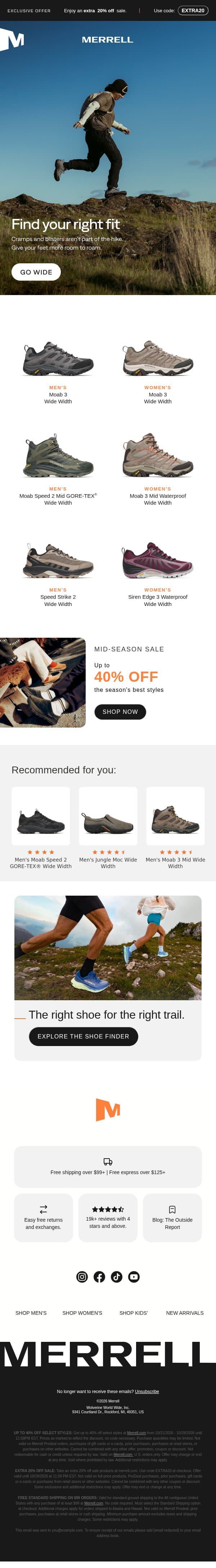 Find your fit. Find your trail. email from Merrell screenshot