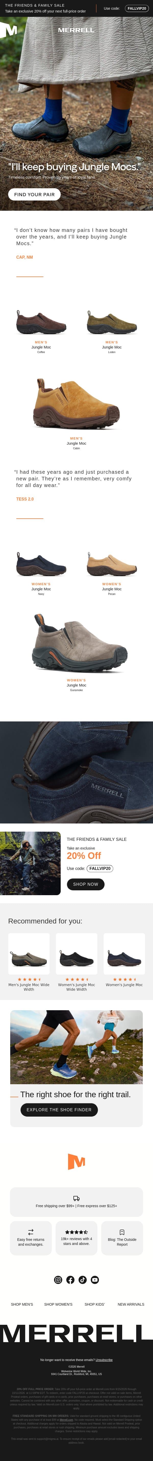An icon for over 20 years email from Merrell screenshot
