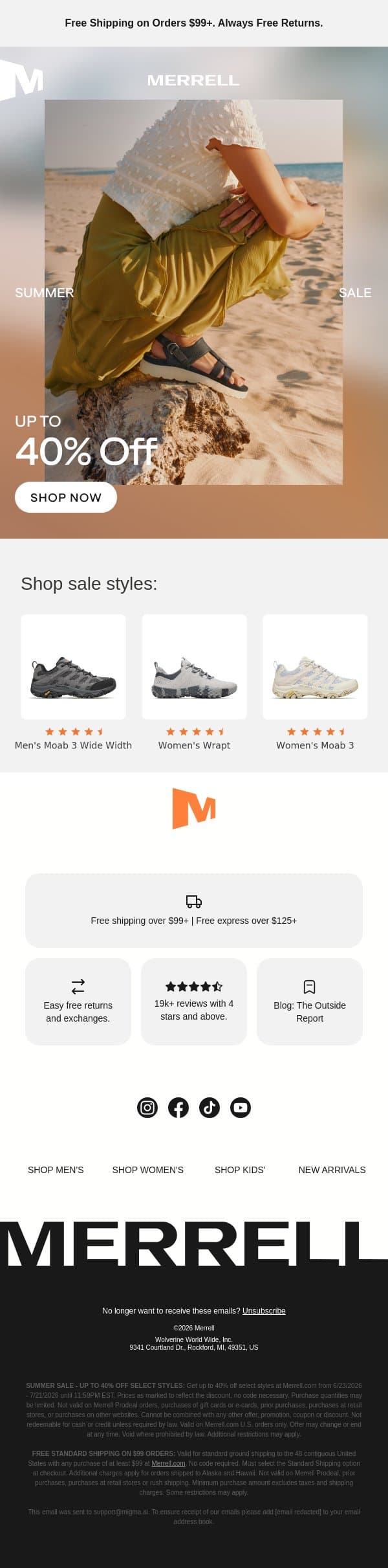Don't miss out on the Summer Sale email from Merrell screenshot