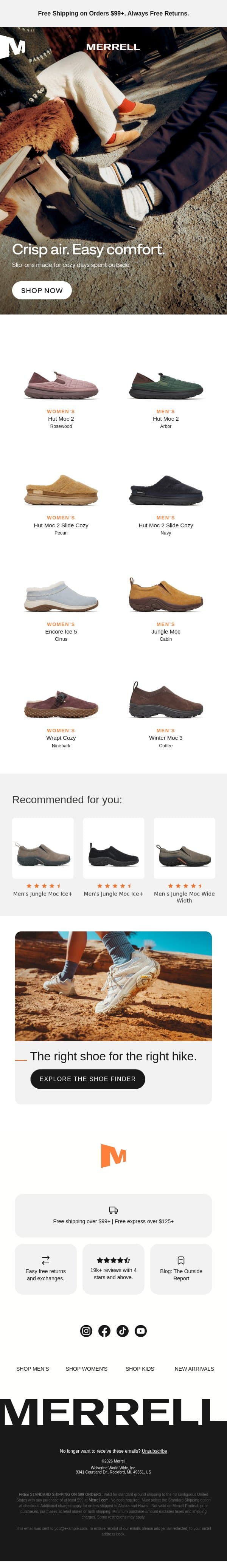 Your cozy-season favorites are here email from Merrell screenshot