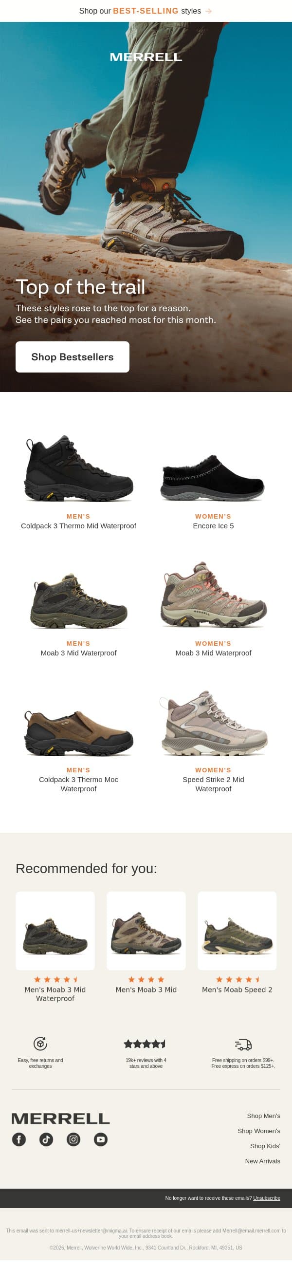 Merrell of the Month email from Merrell screenshot