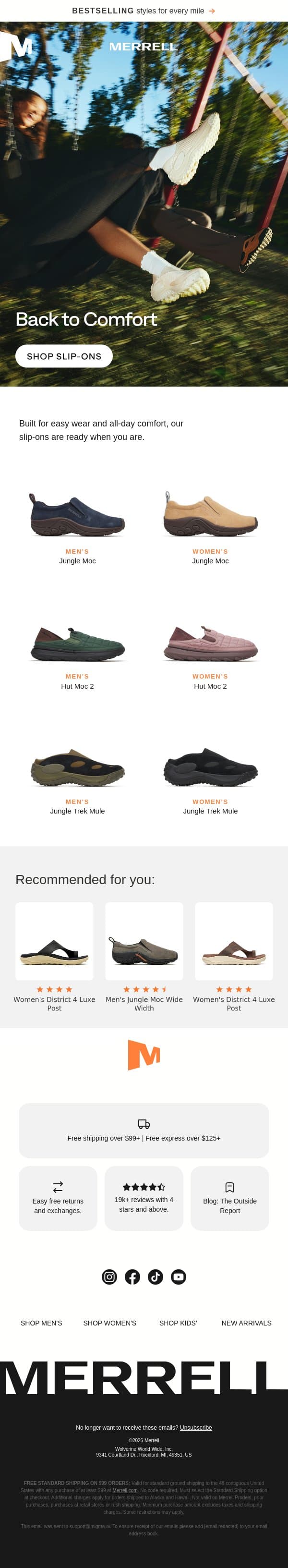 Everyday comfort, made easy email from Merrell screenshot