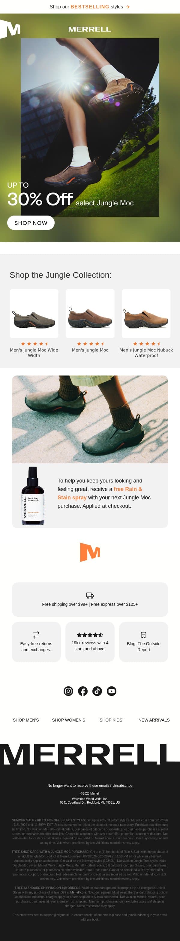 Early Access: Take up to 30% off Jungle Moc email from Merrell screenshot