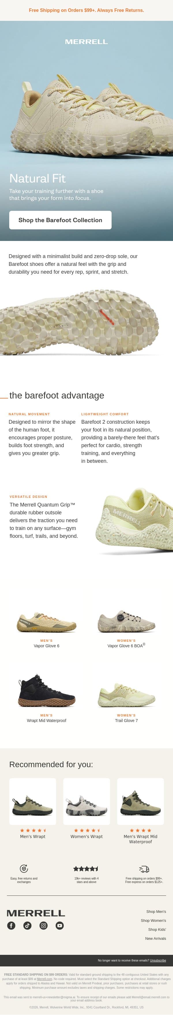 Made for the gym: The Barefoot collection email from Merrell screenshot