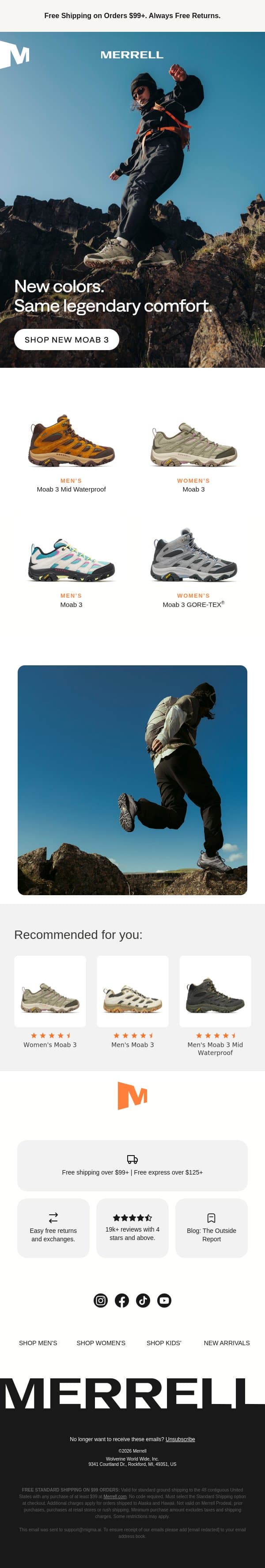 Moab 3: New Color Drop email from Merrell screenshot