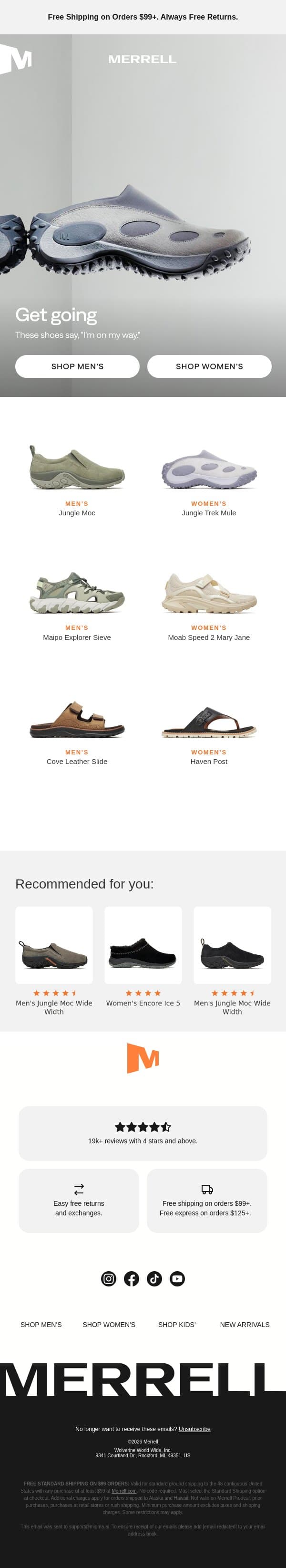 Spring slip-ons email from Merrell screenshot