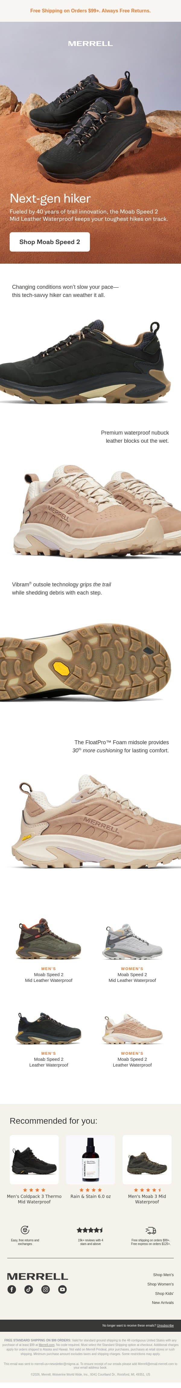 Explore more in this next-gen hiker email from Merrell screenshot