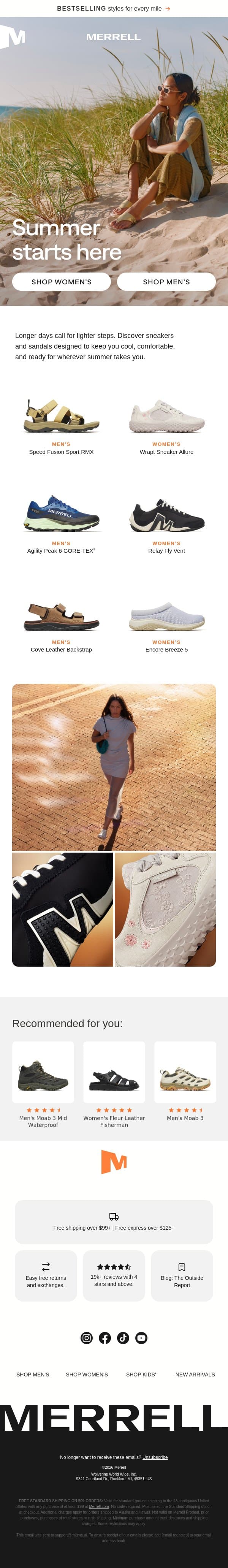 Summer Essentials: Step into the season email from Merrell screenshot