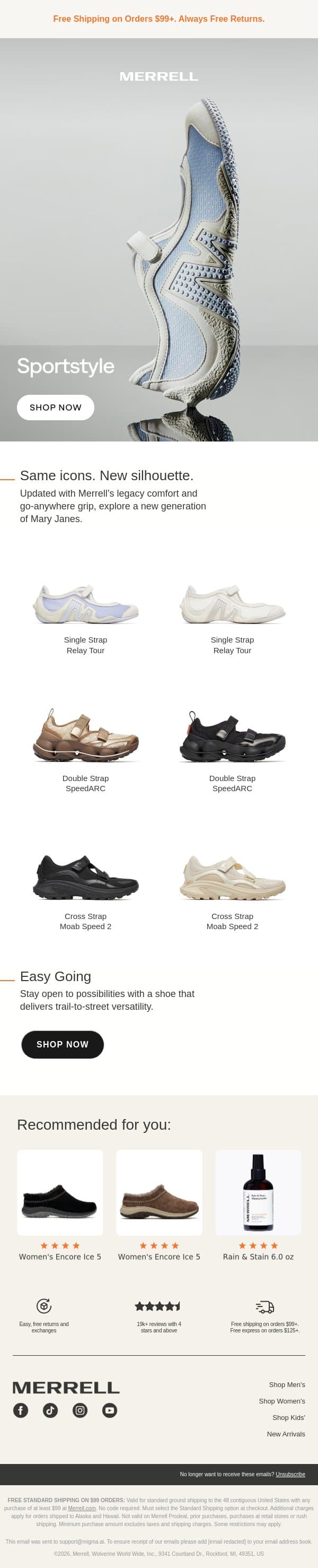 Mary Jane Collection email from Merrell screenshot