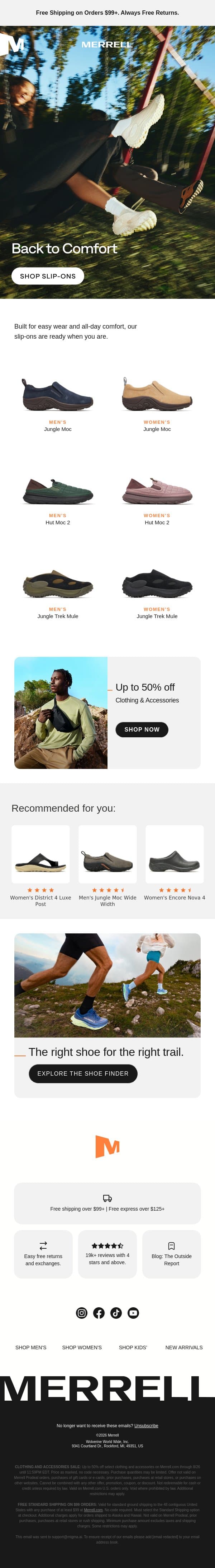 Legends of easy comfort email from Merrell screenshot