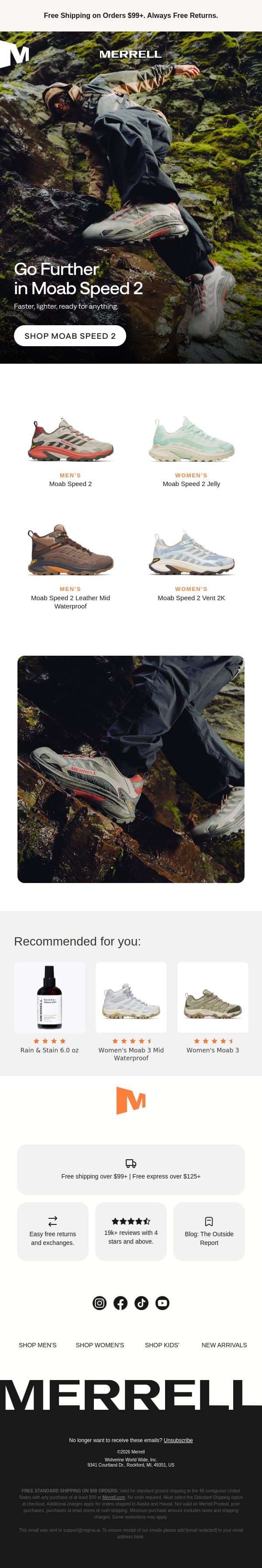 Get outside in the Moab Speed 2 email from Merrell screenshot