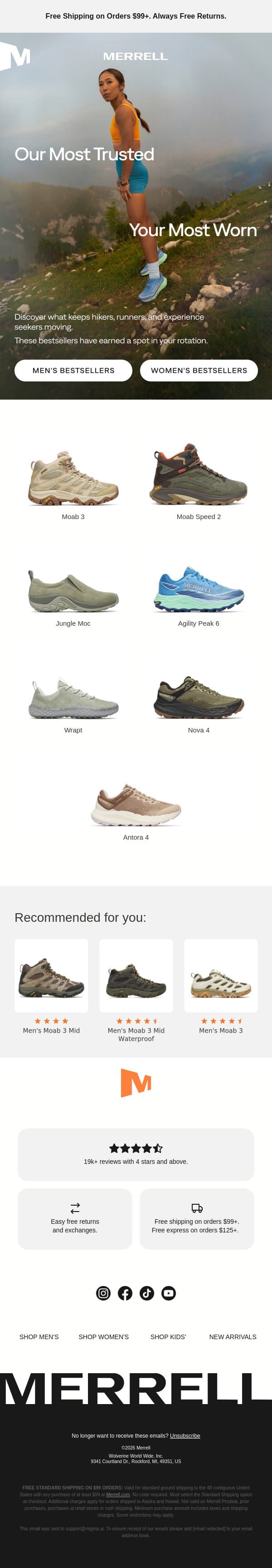 Looking for the right outdoor shoe? email from Merrell screenshot