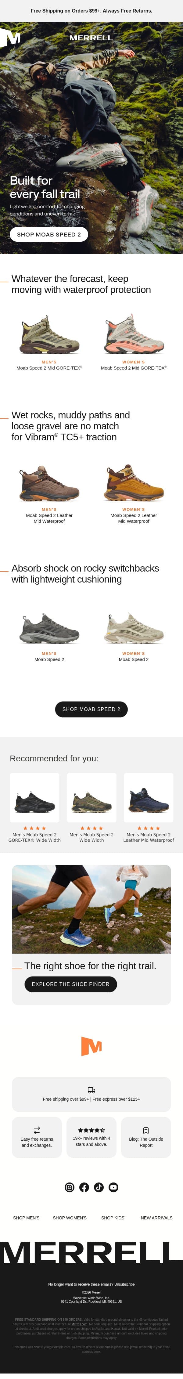 Meet the ultimate fall hiking shoe. The Moab Speed 2 email from Merrell screenshot