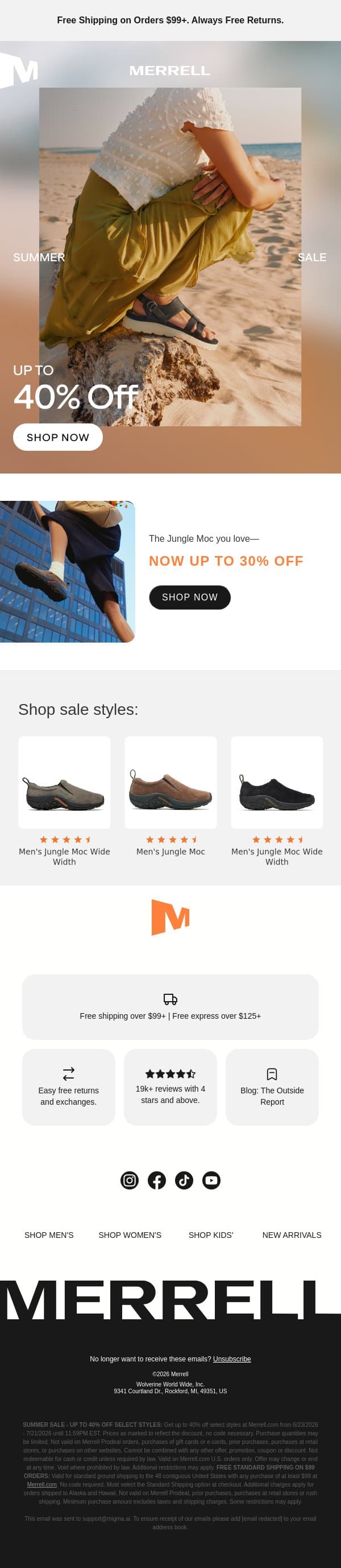 Summer Sale: Enjoy up to 40% off email from Merrell screenshot