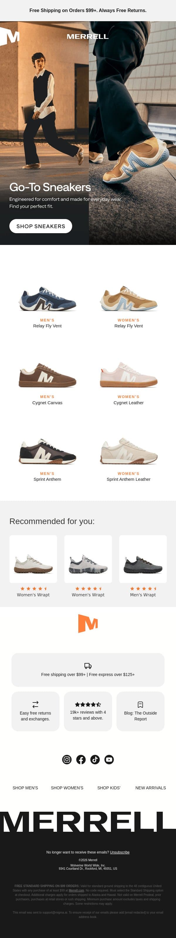Sneakers, Refined email from Merrell screenshot