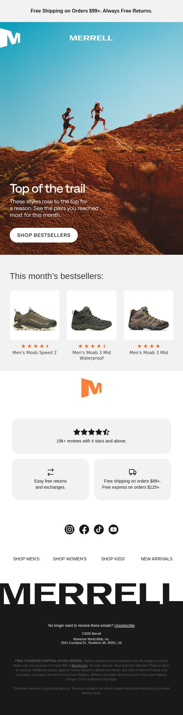 May’s standout styles email from Merrell screenshot