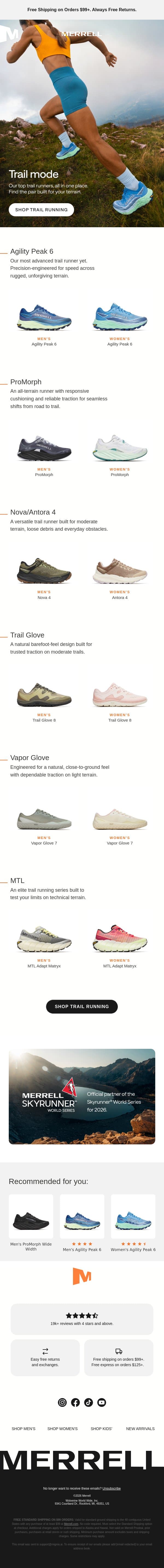 Shoes that thrive off‑road email from Merrell screenshot