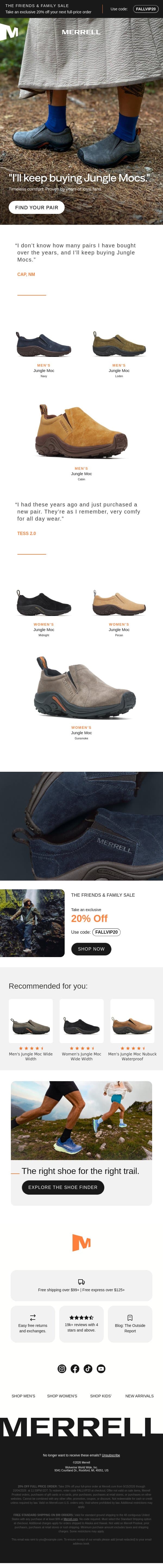 What makes Jungle Moc so popular? email from Merrell screenshot
