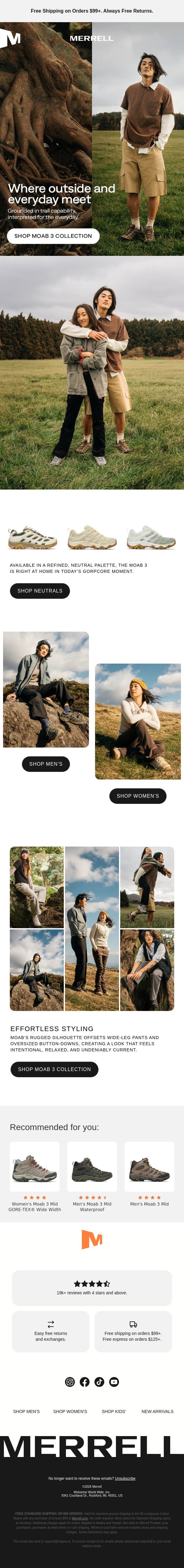 Hike authenticity, styled for today email from Merrell screenshot
