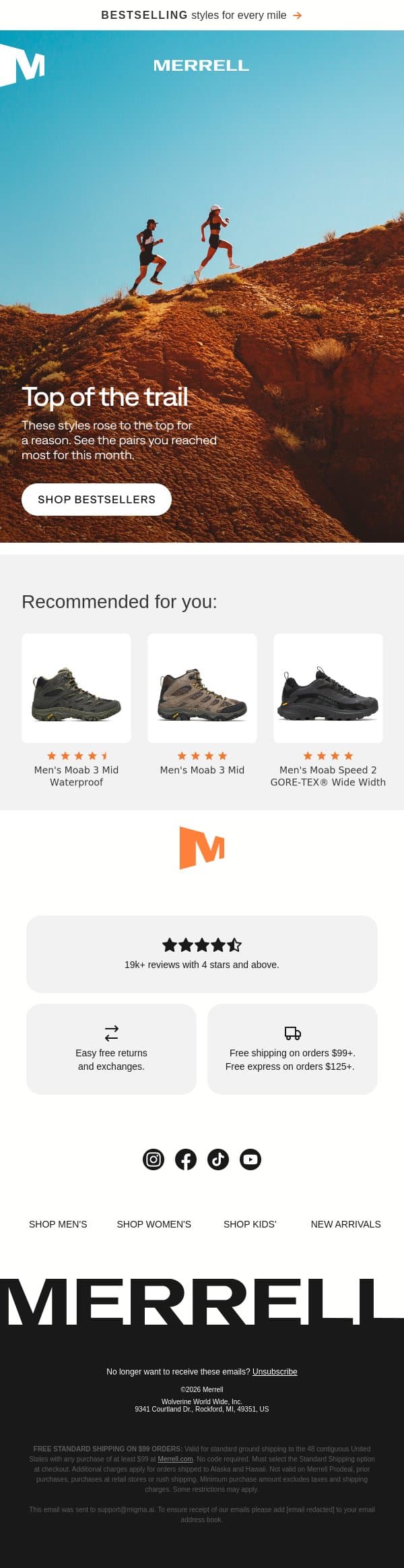 April's most-loved styles email from Merrell screenshot
