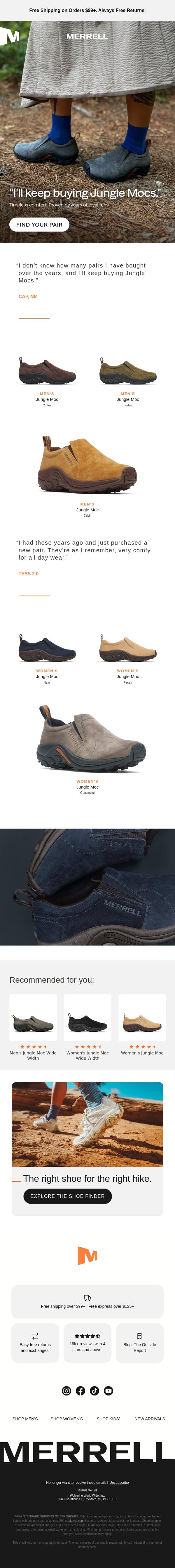 Why Jungle Moc is an everyday icon email from Merrell screenshot