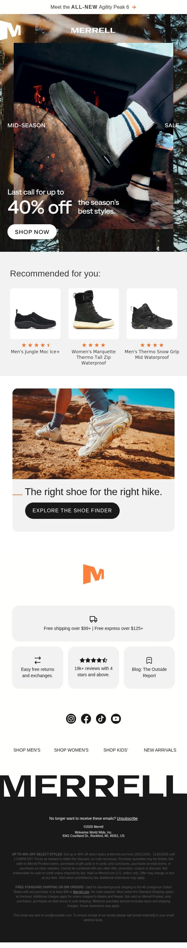 Shop the mid-season sale before it ends email from Merrell screenshot